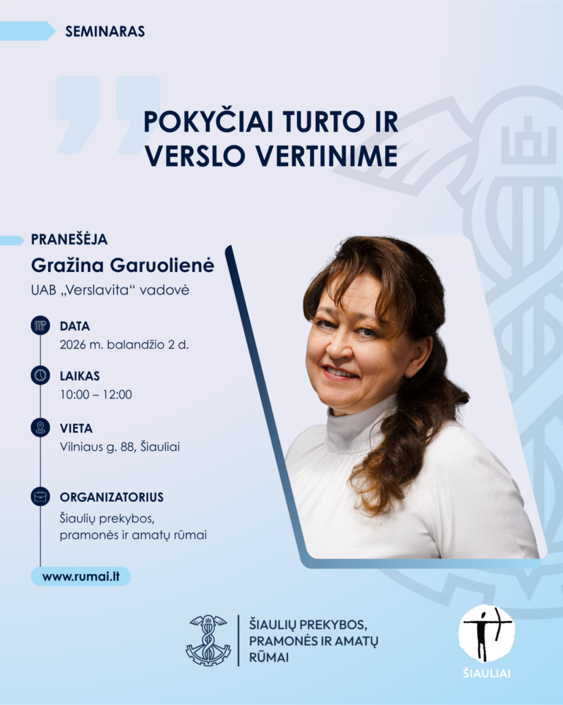 Seminaras. „Pokyčiai turto ir verslo vertinime“