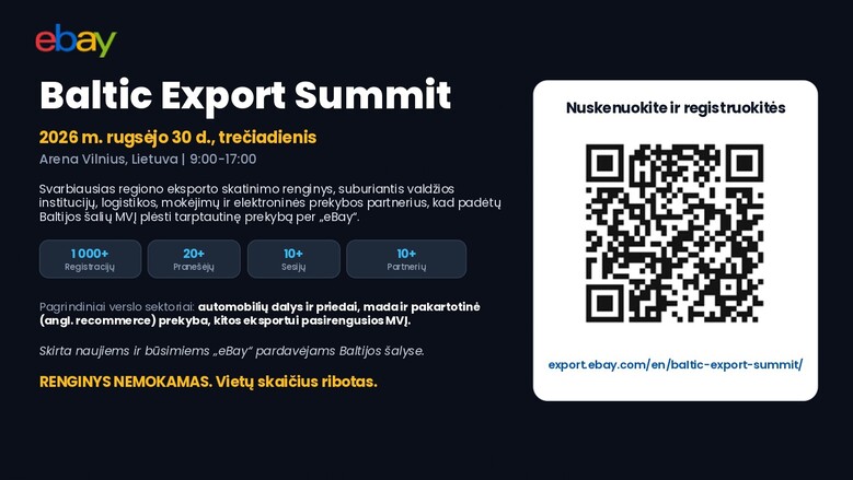 Rugsėjo 30 d. Vilniuje vyks „eBay Baltic Export Summit 2026“