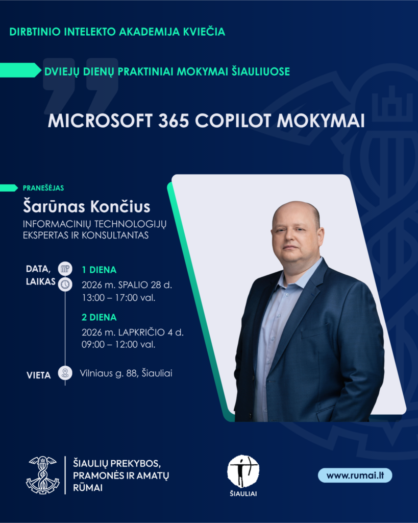 Dviejų dienų „Microsoft 365 Copilot“ mokymai