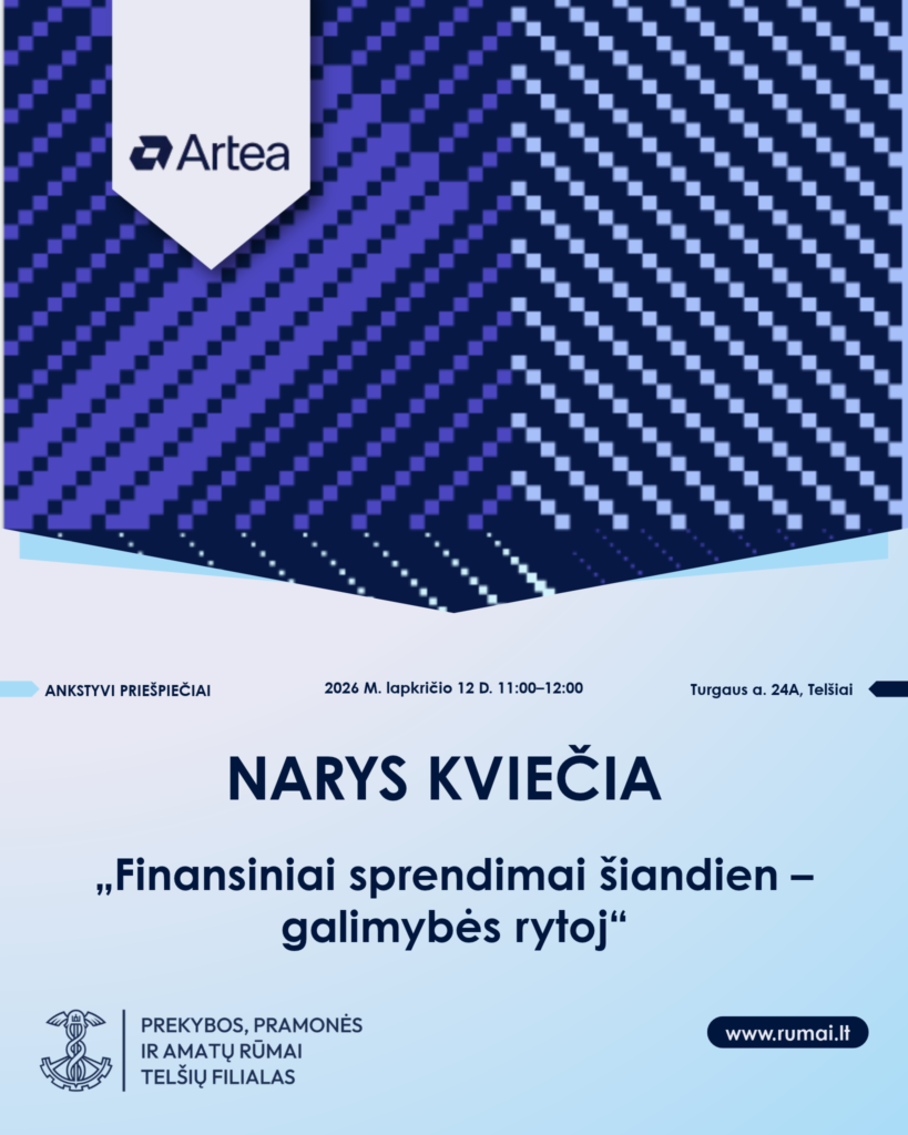 „Narys kviečia“ Telšiuose. „Finansiniai sprendimai šiandien – galimybės rytoj“